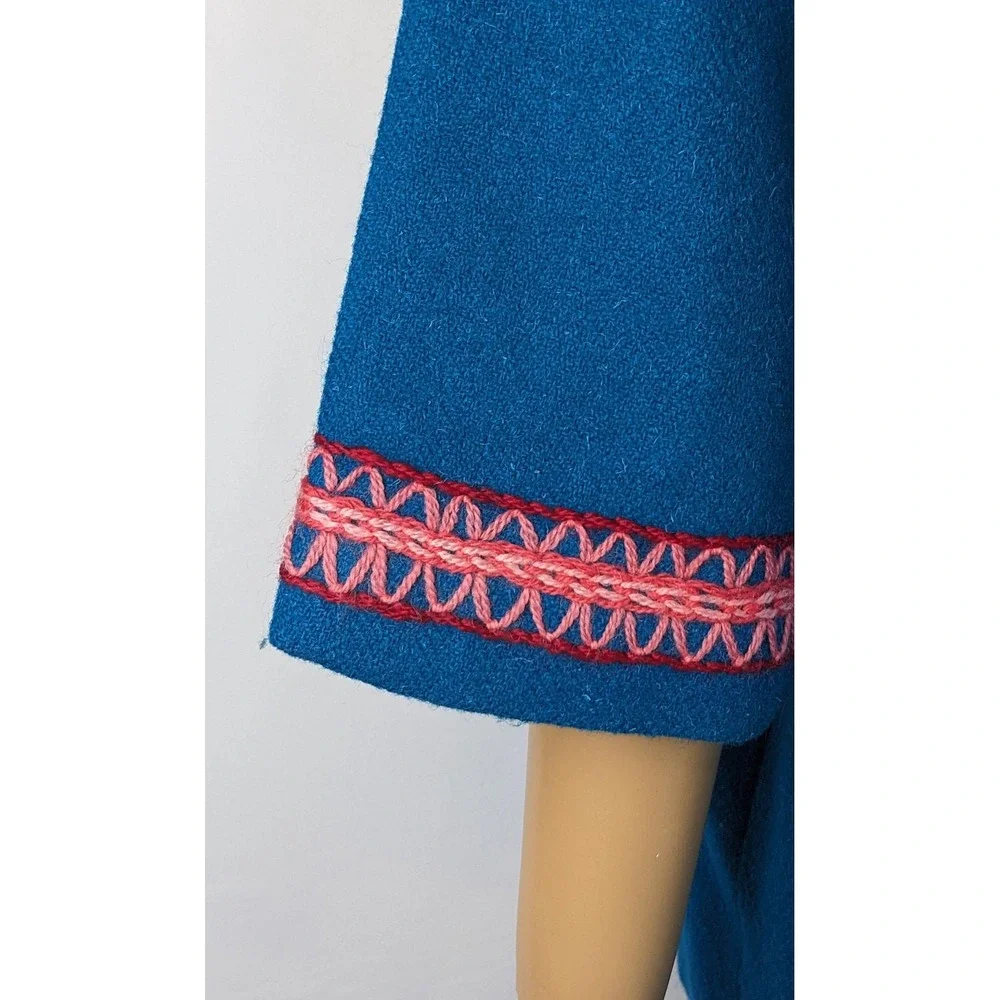 1960s colorful tunic, vintage wool mini‎ dress vibrant turquoise wool embroidery - Picture 10 of 10